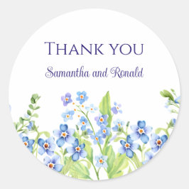 Pegatina Redonda Azul Olvídenme, no acuarela Boda Gracias