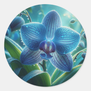 Pegatina Redonda Azul Orquídea