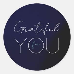 Pegatina redonda azul oscura "Agradecido contigo"