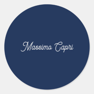 Pegatina Redonda Azul oscuro elegante casual propio nombre escritur