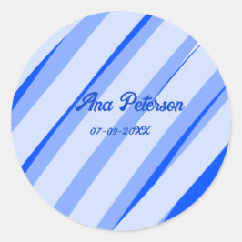 Pegatina Redonda Azul pastel añadir nombre fecha boho retro patrón 