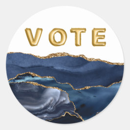 Pegatina Redonda Azul Patriótico Oro Agata Vota