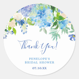 Pegatina Redonda Azul Polvoriento Elegante Caligrafía Floral Gracia