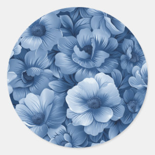 Pegatina Redonda Azul Polvoriento Floral