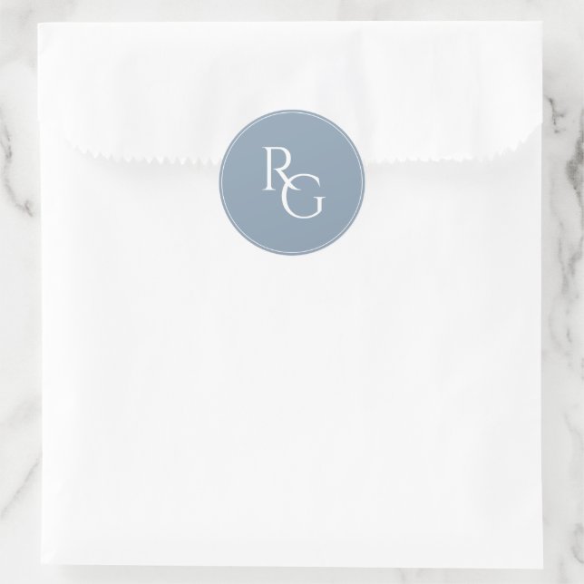 Pegatina Redonda Azul Polvoriento | Iniciales Simples Chci  (Bolso)