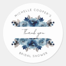 Pegatina Redonda Azul Polvoriento y Agradecimiento Floral Naval