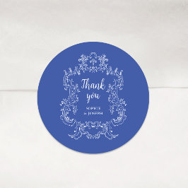Pegatina Redonda Azul Regal | Boda de cuadro barroco vintage