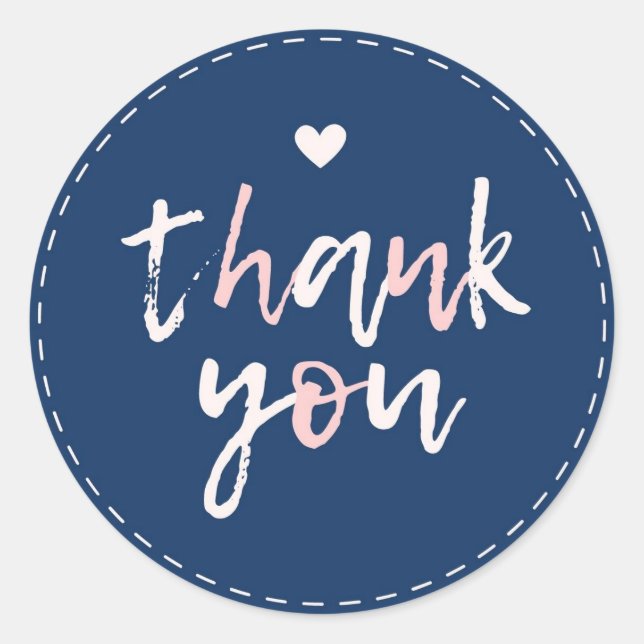 Pegatina Redonda Azul rosa lindo, gracias por la compra (Anverso)