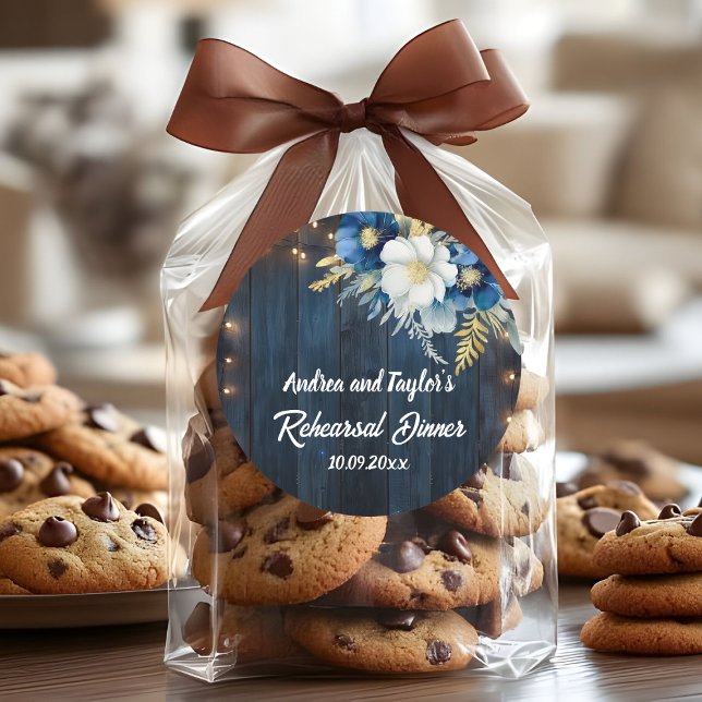 Pegatina Redonda Azul Rústico Madera Blanca Cena Floral de Ensayo (Subido por el creador)