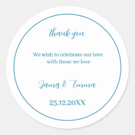 Pegatina Redonda Azul simple Boda personalizado