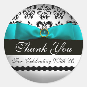 Pegatina Redonda AZUL TURQUASA Y BLANCO DAMASK RIBBON Aquamarine