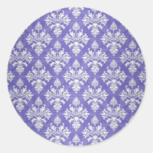 Pegatina Redonda Azul Verde Claro Morado Patrón de Damasco de Alcac
