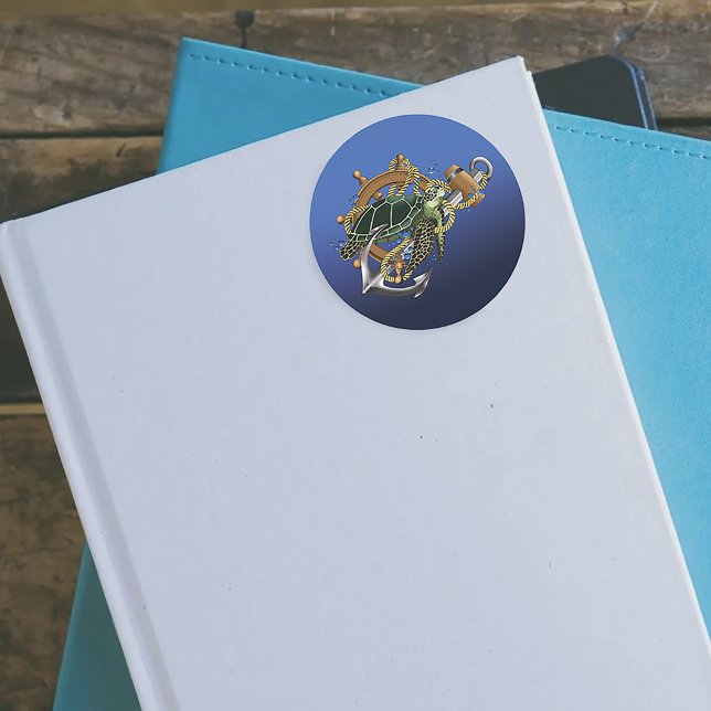 Pegatina Redonda Azul verde de tortuga marina (Subido por el creador)