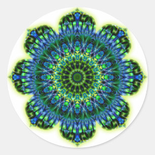 Pegatina Redonda azul verde Mandala