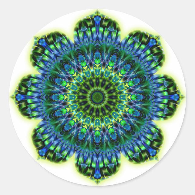 Pegatina Redonda azul verde Mandala (Anverso)