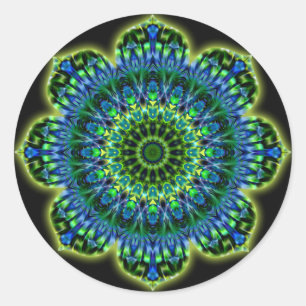 Pegatina Redonda azul verde Mandala   negro