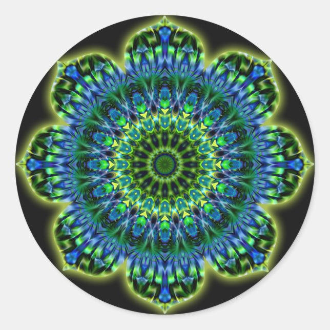 Pegatina Redonda azul verde Mandala | negro (Anverso)