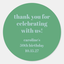 Pegatina Redonda Azul Verde Moderno Personalizado 50 cumpleaños Gra
