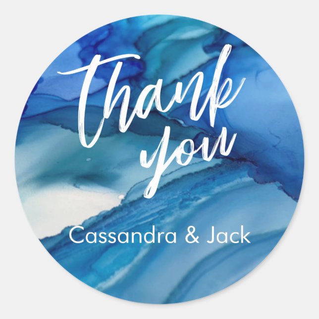 Pegatina Redonda Azul Verde Verde azulado Líquido Abstracto Art Cas (Anverso)