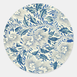 Pegatina Redonda Azul Vintage Floral Asiático: Chinoiserie Antiguo