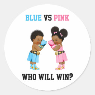 Pegatina Redonda Azul Vs Rosa Quién Ganará Tema de Boxeo Revelación