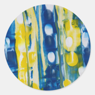 Pegatina Redonda Azul y amarillo obra de arte hecha a mano