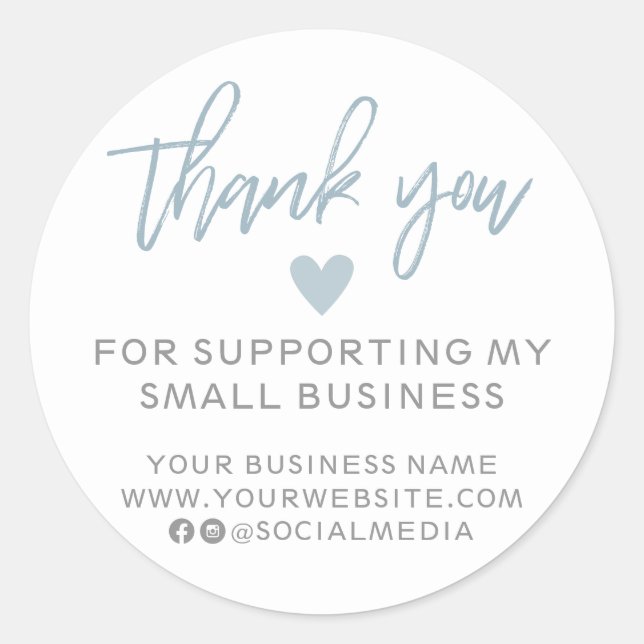 Pegatina Redonda Azul y blanco moderno Gracias (Anverso)