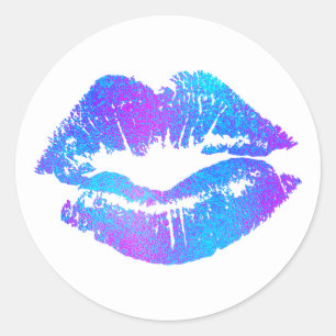 Pegatina Redonda Azul y Morado Labios Pintados Fantasía Rosa