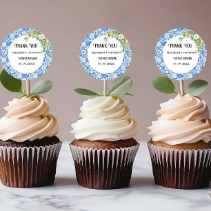 Pegatina Redonda Azulejo azul Pareja de limón ducha 