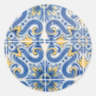Pegatina Redonda Azulejo azul y amarillo, Portugal
