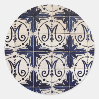 Pegatina Redonda Azulejo portugués vintage