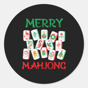 Pegatina Redonda Azulejos de Mahjong de Navidad con Acuarela Mah Jo