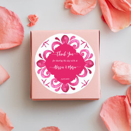 Pegatina Redonda Azulejos magenta Fuchsia Majolica personalizados 