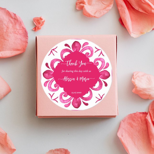 Pegatina Redonda Azulejos magenta Fuschia Majolica personalizados  (Subido por el creador)