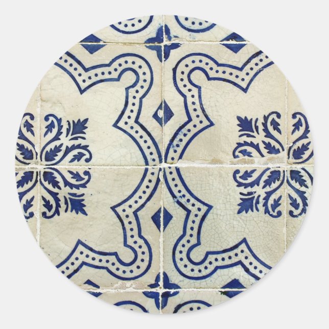 Pegatina Redonda Azulejos, Portuguese Tiles (Anverso)