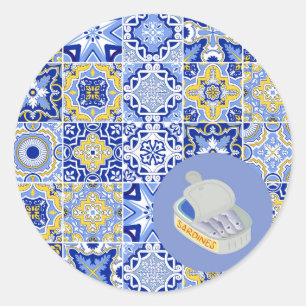 Pegatina Redonda Azulejos portugueses y sardinas