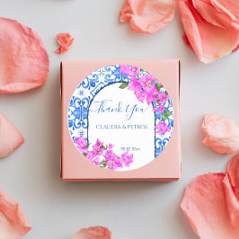 Pegatina Redonda Azulejos y Buganvilla elegante gracias