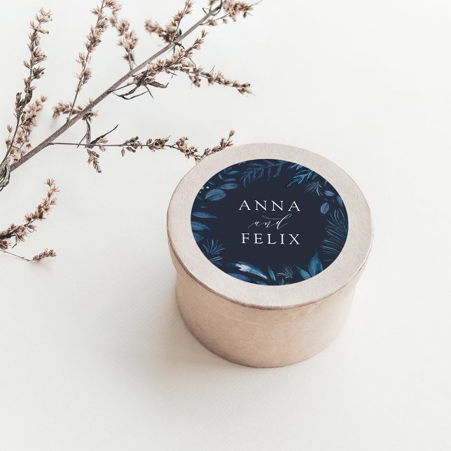 Pegatina Redonda Azure de invierno | Boda Botánico Azul (Subido por el creador)