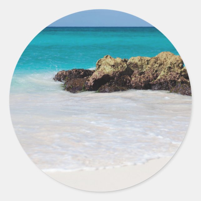 Pegatina Redonda Azure Ocean Sandy Beach Photo (Anverso)