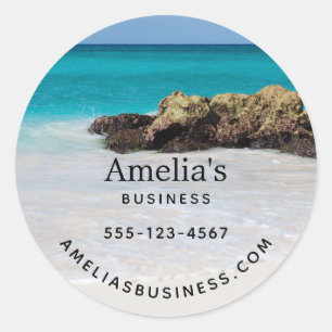 Pegatina Redonda Azure Ocean Sandy Beach Photo Business