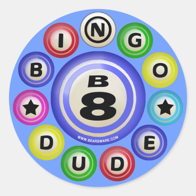 Pegatina Redonda B8 Bingo Dude (Anverso)