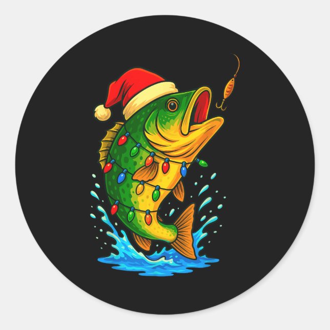 Pegatina Redonda B Fish Christmas Fishing  (Anverso)