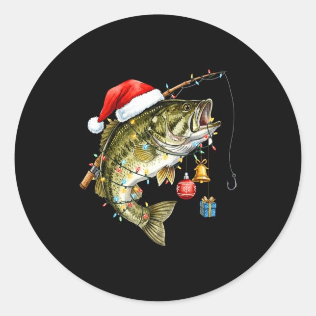 Pegatina Redonda B Fish Festive Lights Christmas Funny Fishing Long (Anverso)