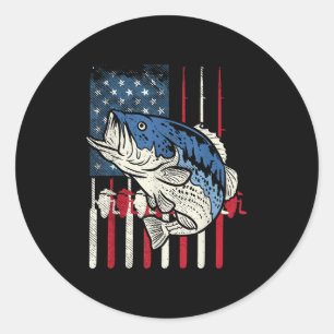 Pegatina Redonda B Fish Us Bandera Americana Patriótica Pesca Pesca