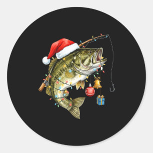 Pegatina Redonda B Luces Festivas De Pescado Navidad Divertido Pesc
