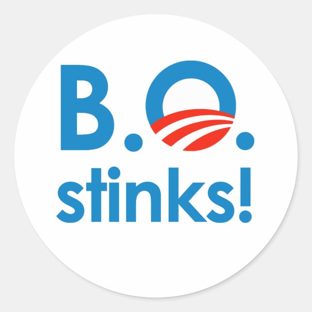 Pegatina Redonda B.O. Stinks / Anti-Obama (Anverso)