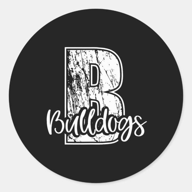 Pegatina Redonda B Para Bulldoges Escolar Deportivo Equipo Espíritu (Anverso)