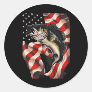 Pegatina Redonda B Pescador Bandera Estadounidense 4 De Julio Para 