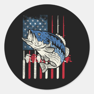 Pegatina Redonda B Pescar La Bandera Estadounidense Pescador Patrió