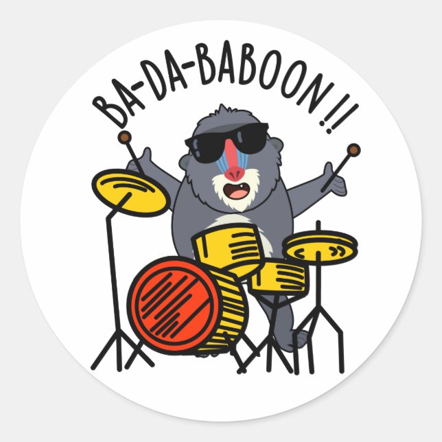 Pegatina Redonda Ba-da-ba-boon Funny Baboon Pun (Anverso)